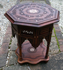 LARGE ANTIQUE  OCTAGONAL ISLAMIC/SYRIAN  WOODEN  INLAID SIDE TABLE