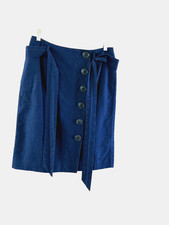 Navy blue denim look Size10 skirt by Boden button front removable belt lined VGC