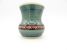 JO IOW Handmade Pottery on the Isle of Wight- Green & Red Posy Vase 2.75"H