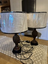 Vintage Pair Of Pine Cone Table Lamps With Shades.