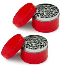 2 x Large 50mm Herb Grinder Red 4 Piece Metal Grinder Magnetised Lid and Scraper