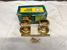VINTAGE GEORGIAN SOLID BRASS MORTICE DOOR KNOBS ORIGINAL BOX FIXINGS