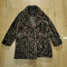 Steve Madden Faux Fur Coat Womens S Small Animal Leopard Print Button