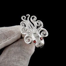 Octopus Ring.Red Garnet Gemstone Handmade Octopus Ring.925 Sterling Silver Ring.