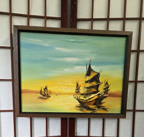 Vintage chinese junk boats oil - chinese,