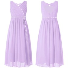 UK Kids Girls Elegant Dresses Chiffon Wedding Bridesmaid Ruched Prom Party Gown