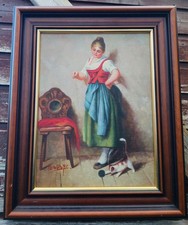 Vintage Oil Painting Girl With