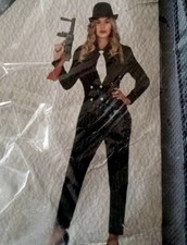 Ladies Mafia Mob Gangster Pinstripe Suit Costume Hen Party Fancy Dress SzM