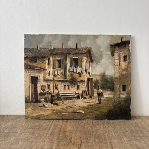 Vintage rustic oil canvas - on,