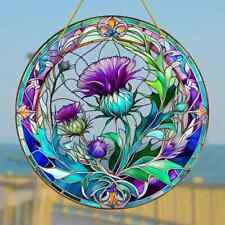 Thistle Flower Purple Suncatcher Stained Glass Effect Hanging Decor Gift