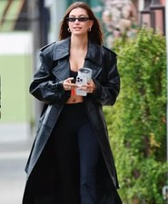 ZARA BNWT BLACK FAUX LEATHER TRENCH COAT BELT 3046/072 SIZE S Bloggers Fav Viral