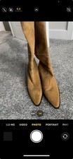 Zara Real Suede Tan Cowboy Style Long Boots. On Trend. Never Worn. Soft Suede