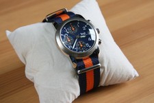 Mens Chronograph Watch Blue Dial Nato Style Strap