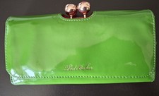 Ted Baker Green Genuine Leather Patent Bifold Wallet Purse with Card Holder 
