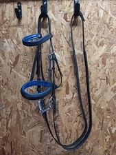 Pink Equine Leather  Bridle, Bit & Reins Pony Size.Black/Blue.(Ref:205Y)