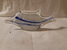 Art Glass Blue And White Swimming Fish Paperweight