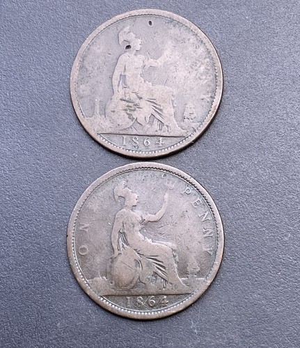 1864 victoria pennies coin - 2x,