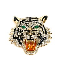 Large Crystal Roaring Tiger Brooch | Sparkly Tiger Head Pin | Crystal Animal Pi