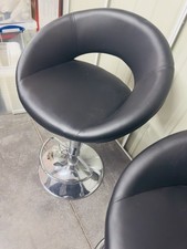 Set of 2 Black Bar Stools Breakfast Chairs Faux Leather Swivel, silver Metalwork
