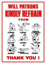 1970's SWIMMING POOL RULES METAL SIGN HOT TUB SPA RULES SIGN A5 A4 A3
