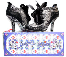 IRREGULAR CHOICE Abigails Party Black Silver paisley boots UK 6 EU 39 Boxed