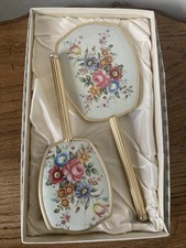Vintage Dressing Table Vanity Brush and Mirror Set, Cottagecore, Floral, Boxed