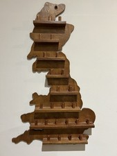 Rare Vintage Handcrafted Map UK Dark Wood Trinket Shelf Thimbles 8 Shelves 