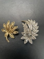 Vintage Abstract Modernist Silvertone Leaf Brooch C/W  an Avon 60s Lotus Brooch