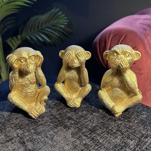 Gold three wise monkeys resin - monkeys,