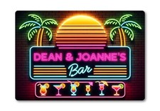 Personalised Bar Sign METAL Plaque Eighties Neon Sunset Cocktail Style. Pub 80s