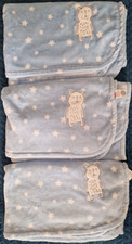 3 x Primark Baby Teddy Bear Blue Fleece Pram Blanket White Stars 75x90cm Used