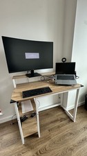 Home Office Computer Desk 100cm – Monitor Stand, Reversible Shelves, Cup Holder