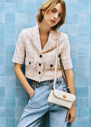 Tweed crop jacket - crop, peach