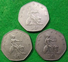 3 x Old Large 50p coins