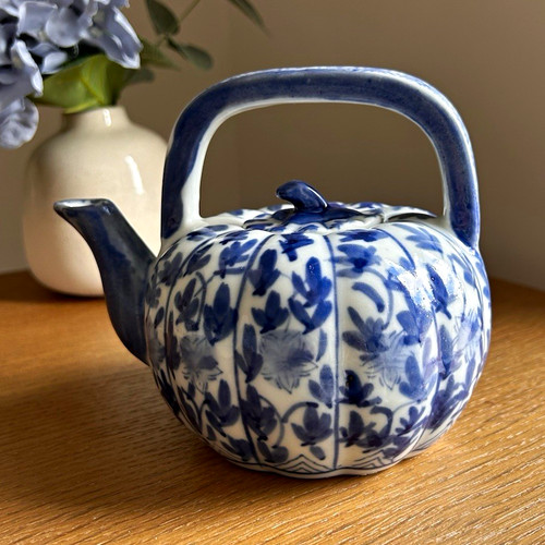 Blue white floral ceramic - white,