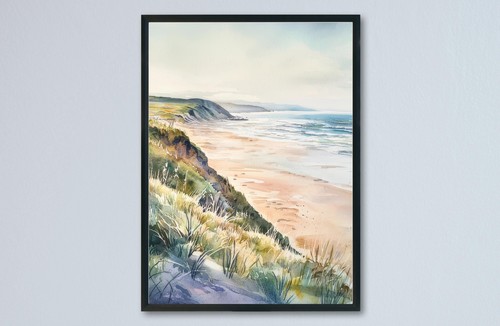 Woolacombe watercolor poster - woolacombe,