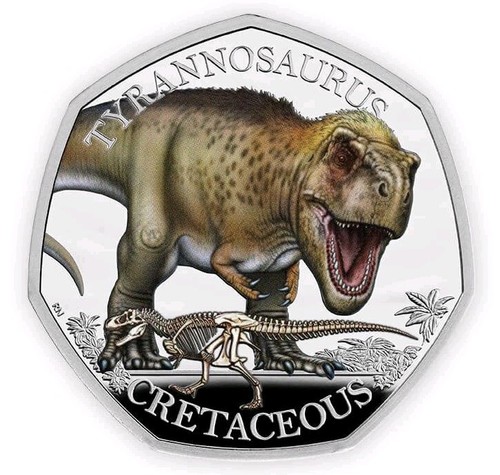 Silver rex 50p colour coin - silver, t-rex