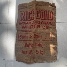 Hessian Sack Jute Burlap Bag Red Printed Indian Long Rice 5kg Madras 10x15”