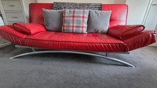 Red Faux Leather Convertible Sofa Bed - Double.  V.G. condition