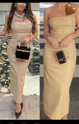 Zara cream faux leather midi - leather,