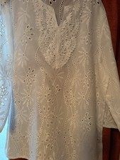 Beautiful Tunic Style White Over Head Blouse With Embroidery Detail 3/4 Sleeve