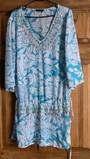 Wardrobe Blue & white Floral Sheer Beach Cover -Size 18