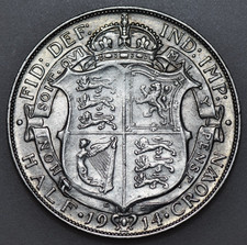 1914 GEORGE V SILVER HALFCROWN, BRITISH COIN, GVF