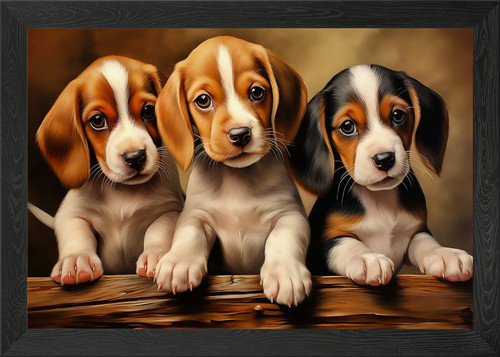 Three beagle puppies - puppies, framed