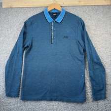 Hugo Boss Polo Shirt Mens Size Medium Colour Blue Slim Fit Long Sleeve