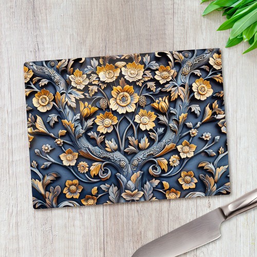 Blue orange floral glass - orange,