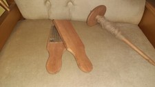 Vintage 1950s Small Wooden Hand Carders/Carding Combs & Spindle