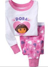 Kids Girls Dora Pyjama Long Sleeve Top & Heart Print Bottom Set Sleepwear Pink