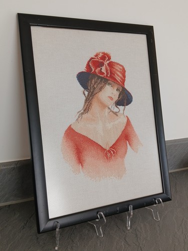 Framed cross stitch lady - framed,