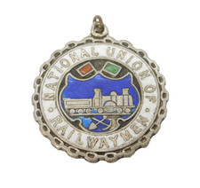 Sterling Silver Enamel National Union of Railwaymen Fob Medal Antique c1920